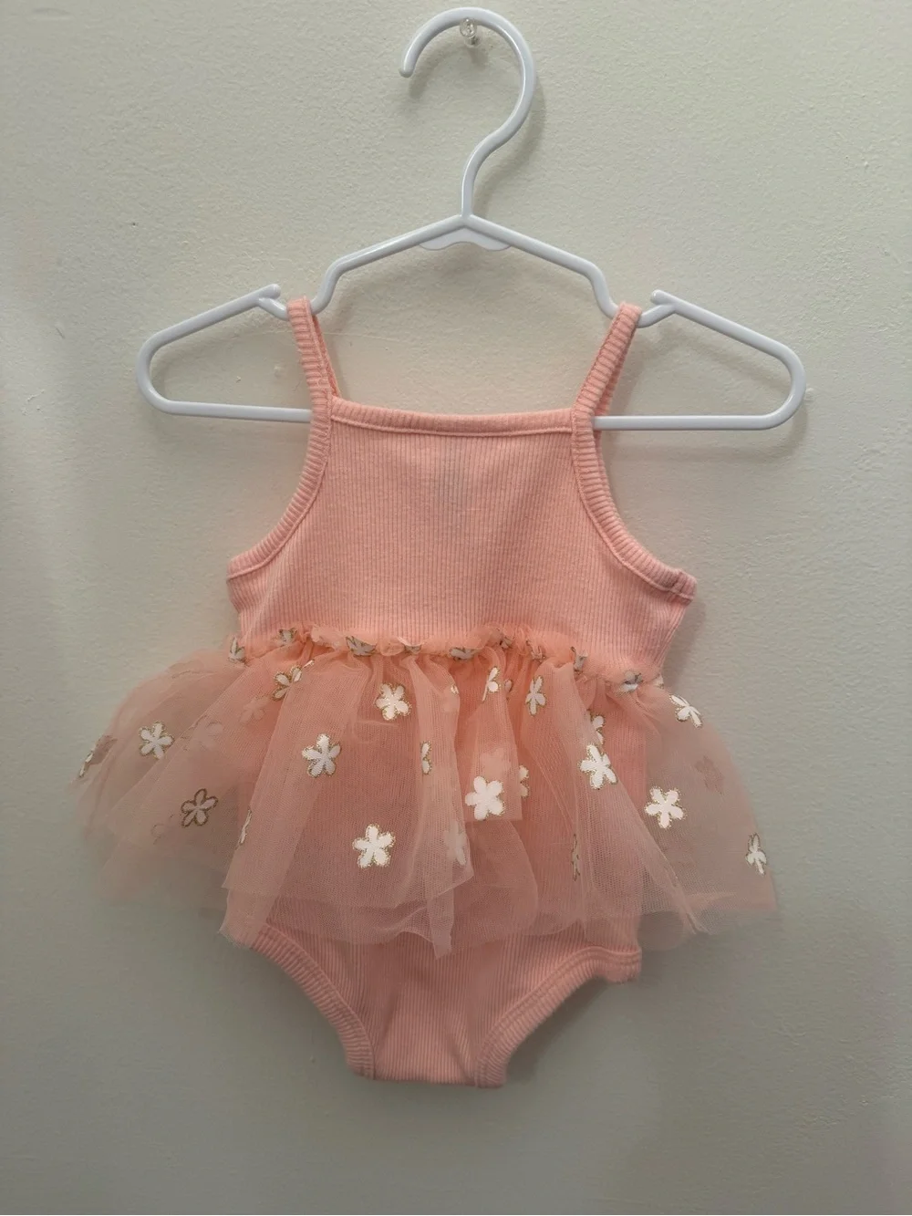 Little Lass Peach Pink Tulle Daisy One-Piece